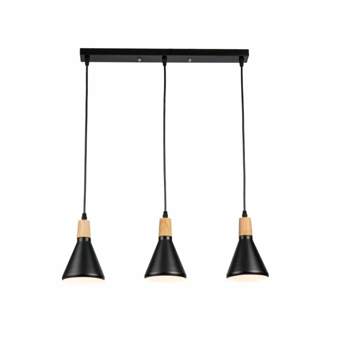LP755-3P Suspensie Lemnos Black Lampardi 3x60w E27/H35-90cm D50cm - img 1